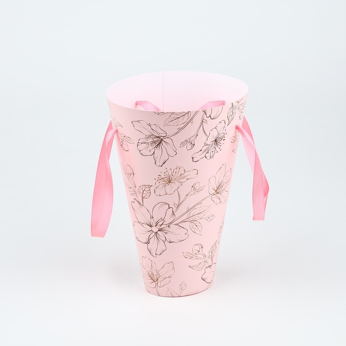 Пакет для цветов конусный круглый складной на лентах &laquo;Цветы&raquo;, 15 х 23.3 х 7.5 см