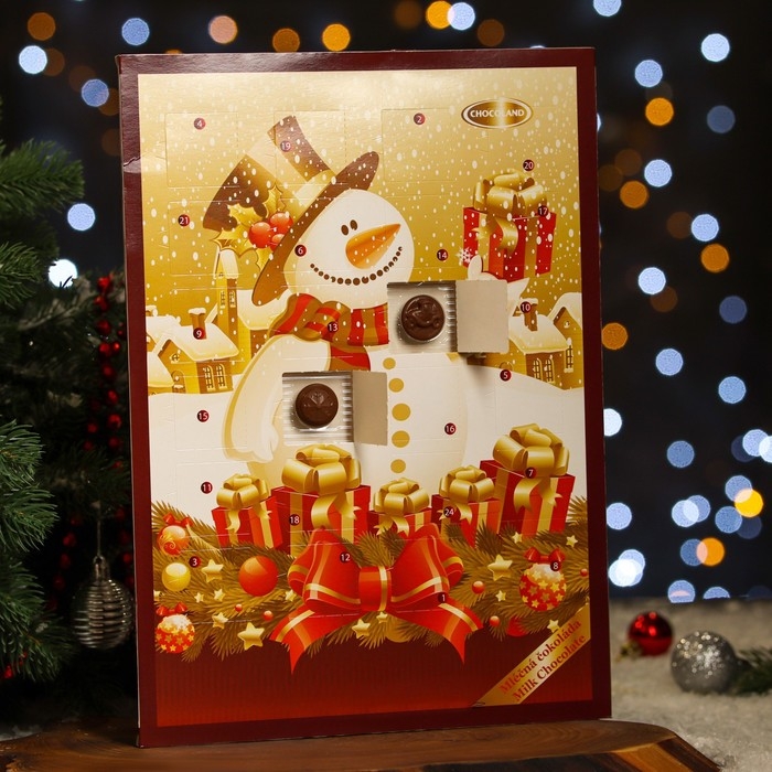 Адвент календарь с мини плитками из молочного шоколада "Снеговик", 50 г, Новый год