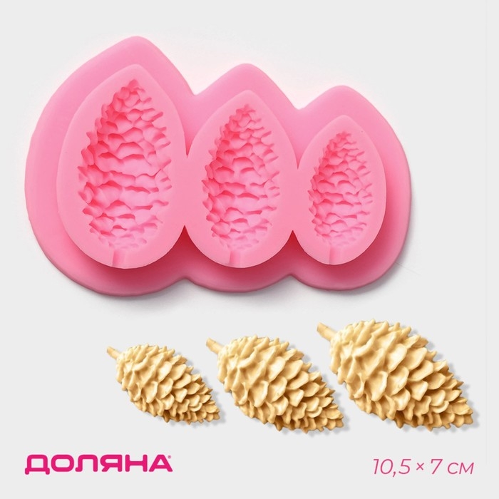 Молд новогодний &laquo;Шишки&raquo;, силикон, 10,5&times;7 см, цвет розовый