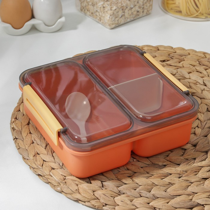 Ланч - бокс пластиковый Доляна &laquo;Классика&raquo;, 2 отделения, 18&times;18&times;6 см, цвет МИКС