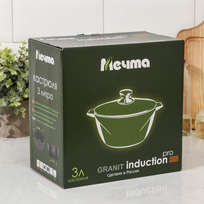 Кастрюля &laquo;Гранит Black&raquo; Induction Pro, 3 л, d=22 см, h=10.5 см, индукция, цвет чёрный