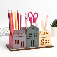 Органайзер для канцелярии тройной, на подставке &laquo;Розовый дом&raquo;, 6,5 х 6,5 х 10,2 см
