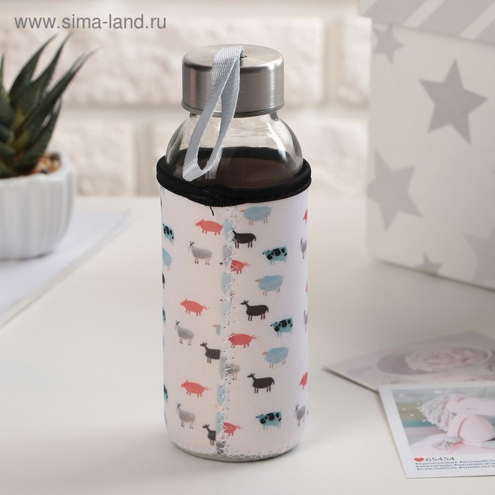 Бутылка для воды стеклянная в чехле &laquo;Абстракция&raquo;, 300 мл, h=17 см, цвет МИКС