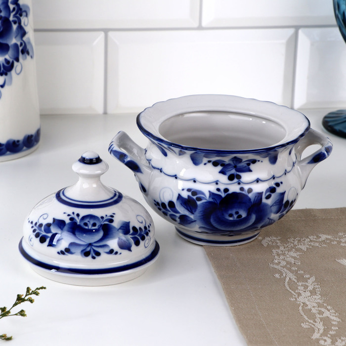 Сахарница &laquo;Бутон&raquo;, 18х13х15 см, гжель