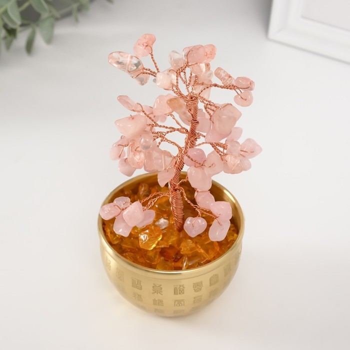 Сувенир бонсай Сувенир бонсай "Денежное дерево в чаше изобилия" розовый 60 камней 7,2х7,2х15,5 см