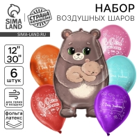 Набор воздушных шаров &laquo;С днём рождения, милый мишка&raquo;, латекс, фольга, 6 шт.