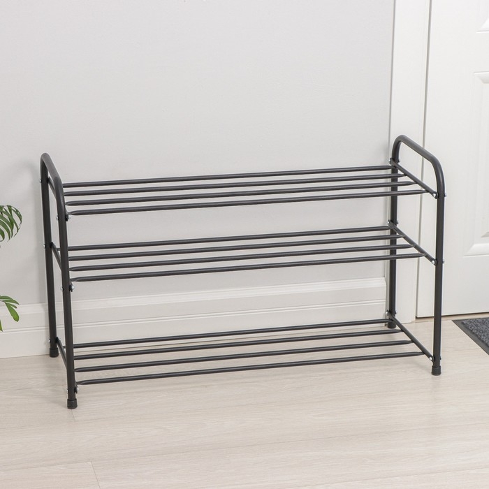 Подставка для обуви, 3 полки, 82,5&times;32&times;48,5 см, цвет чёрный
