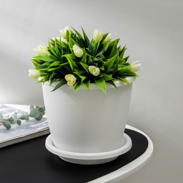 Горшок для цветов с поддоном &laquo;Афина&raquo;, 3 л, пластиковый, цвет белый