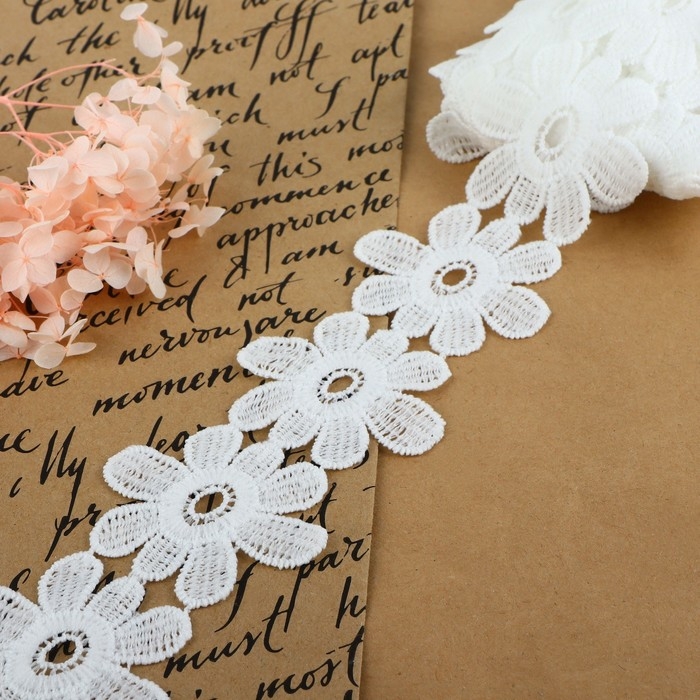 Кружево гипюровое, 55 мм &times; 9 &plusmn; 0,5 м, цвет белый