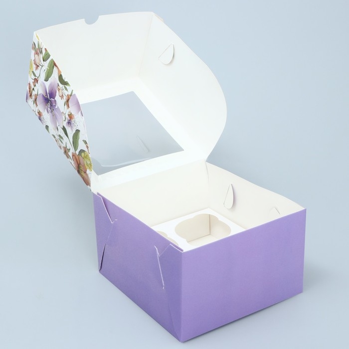 Коробка для капкейка, кондитерская упаковка, 4 ячейки &laquo;Самой прелестной&raquo;, 16 х 16 х 10 см