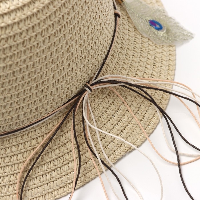 Шляпа для девочки "Перья" MINAKU, р-р 52, цв.бежевый