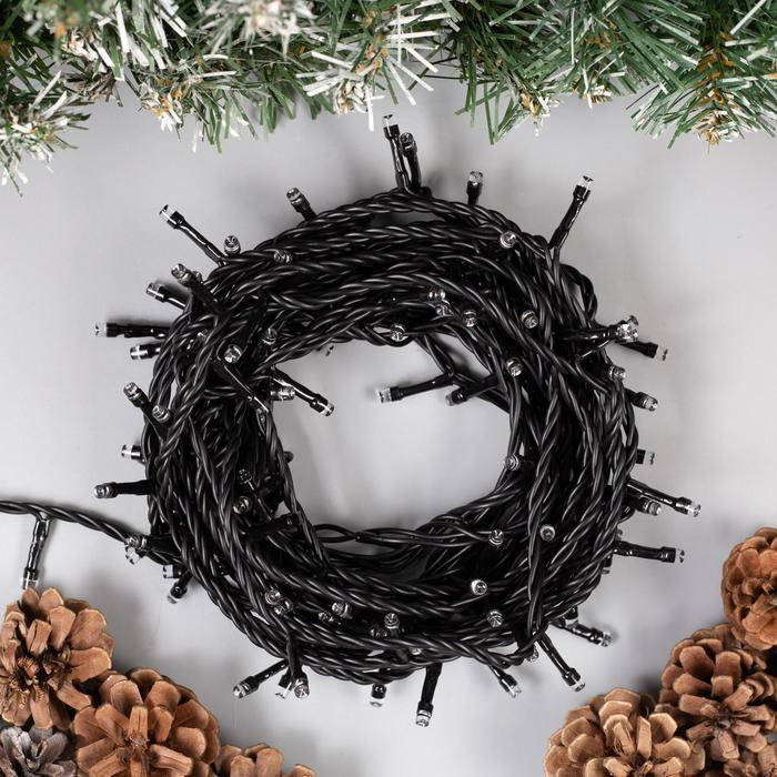 Гирлянда &laquo;Нить&raquo; 10 м, IP44, тёмная нить, 100 LED, свечение бело-синее, мигание, 220 В