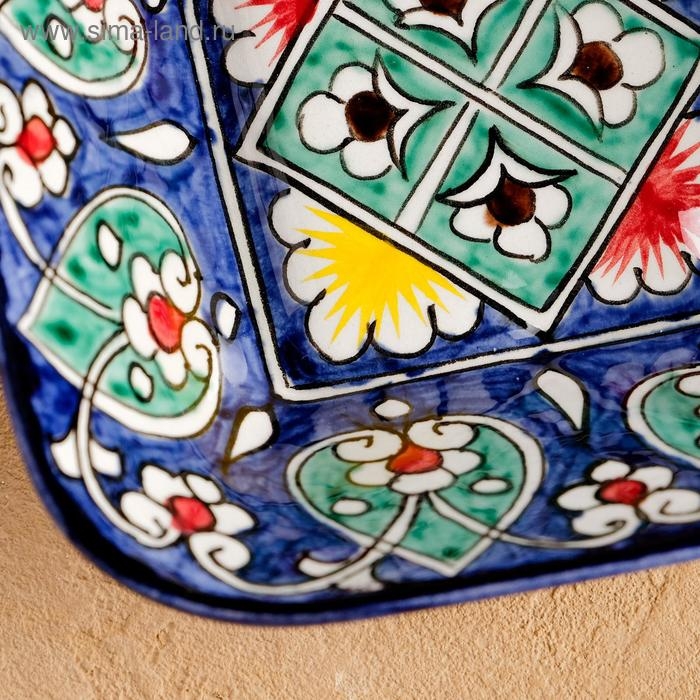 Салатница Риштанская Керамика Салатница Риштанская Керамика "Цветы", 13 см, синяя, микс