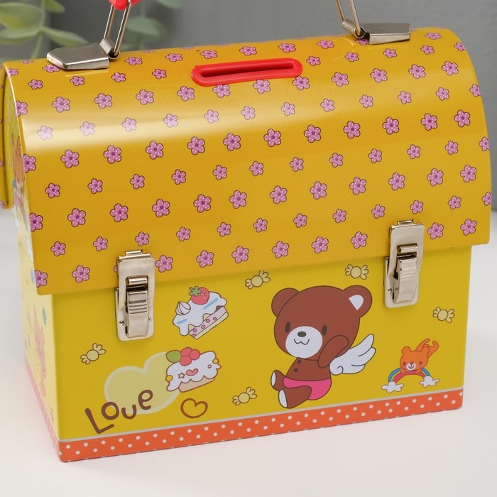 Копилка металл сундучок Копилка металл сундучок "Мишутка на жёлтом" 13х16х8,5 см