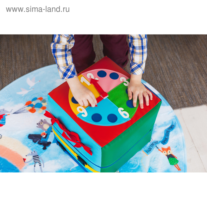 Бизикубик развивающий тактильный &laquo;Часики&raquo;, 30 &times; 30 см, по методике Монтессори