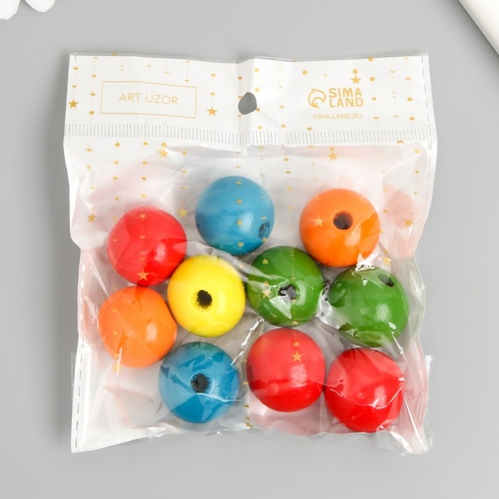 Бусины для творчества дерево "Шарики цветные неон" набор 10 шт d=2,5 см