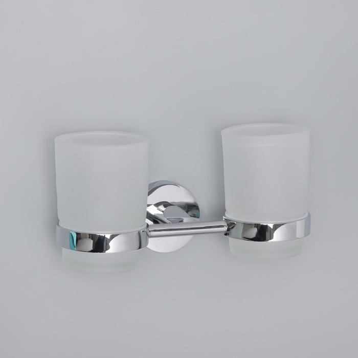 Держатель для зубных щёток, настенный, Accoona А11304, 2 стакана, стекло, цвет хром