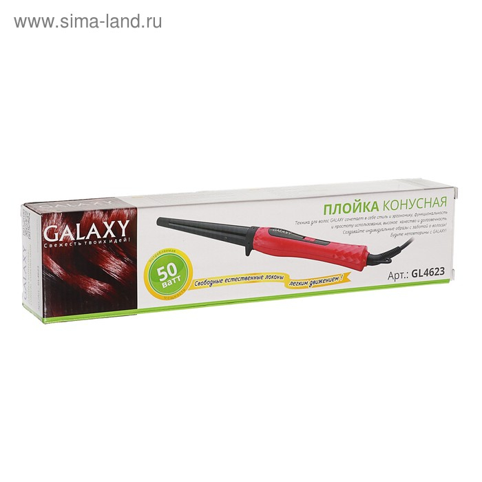 Плойка Galaxy GL 4623, 50 Вт, конусная, керамическое покрытие, d=25 мм, 200°С, красная Плойка Galaxy GL 4623, 50 Вт, конусная, керамическое покрытие, d=25 мм, 200°С, красная