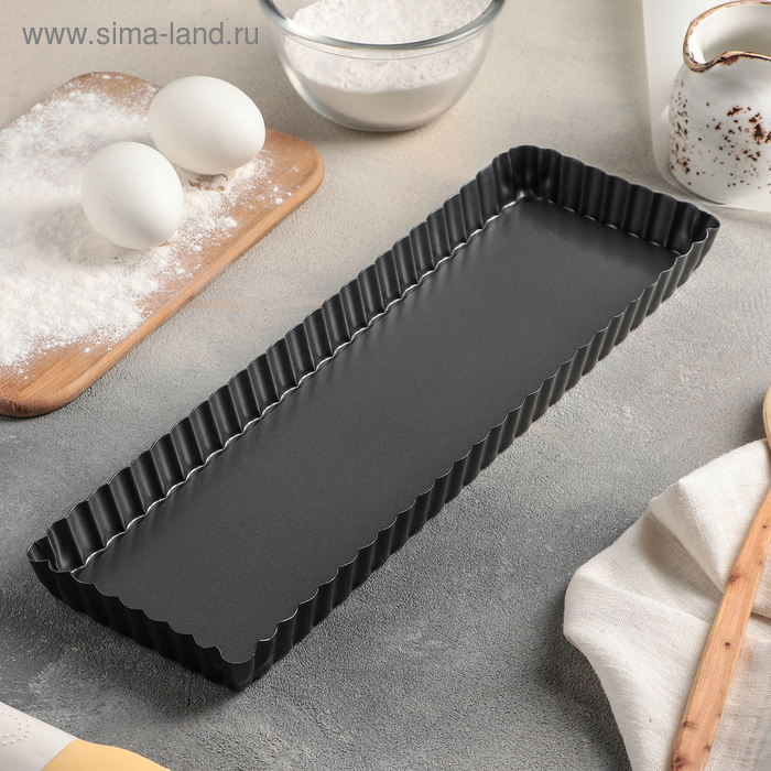Форма для выпечки «Жаклин. Прямоугольник рифлёный», 35×11×2,5 см, съёмное дно, антипригарное покрытие, цвет чёрный Форма для выпечки «Жаклин. Прямоугольник рифлёный», 35×11×2,5 см, съёмное дно, антипригарное покрытие, цвет чёрный