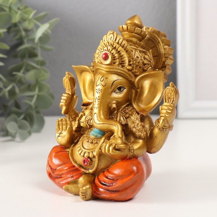 Сувенир полистоун под бронзу "Ганеша, в оранжевых шароварах" 10х10х12,5 см