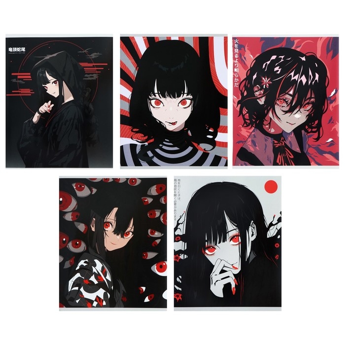 Тетрадь 48 листов в клетку Calligrata Тетрадь 48 листов в клетку Calligrata "Аниме. Черное и красное", обложка мелованный картон, полный УФ-лак, блок офсет МИКС