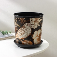 Горшок для цветов с поддоном Доляна «Голди.Птицы», 1,6 л, d=14 см, h=15,5 см, цвет чёрный Горшок для цветов с поддоном Доляна «Голди.Птицы», 1,6 л, d=14 см, h=15,5 см, цвет чёрный