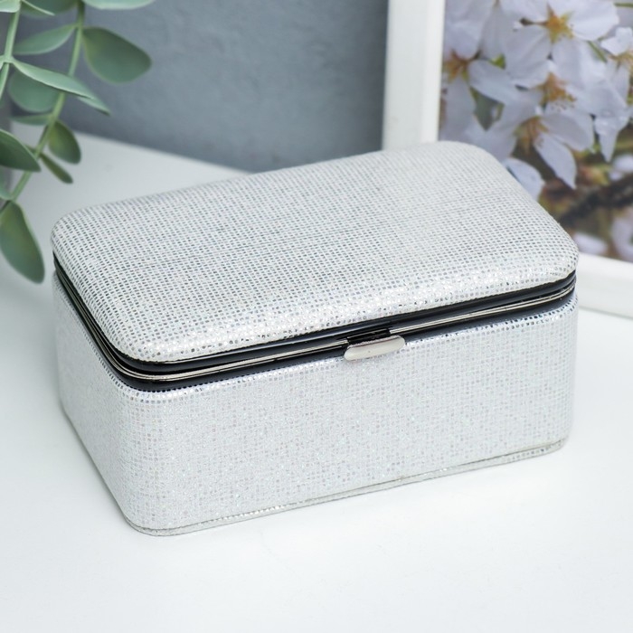 Шкатулка кожзам для украшений Шкатулка кожзам для украшений "Мелкие квадратики. Серебро" 6х7х12 см