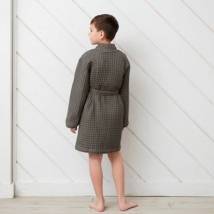 Халат вафельный детский Крошка Я Халат вафельный детский Крошка Я "Boho" размер 30 (98-104 см), цвет светло серый, 100% хлопок 290 г/м2