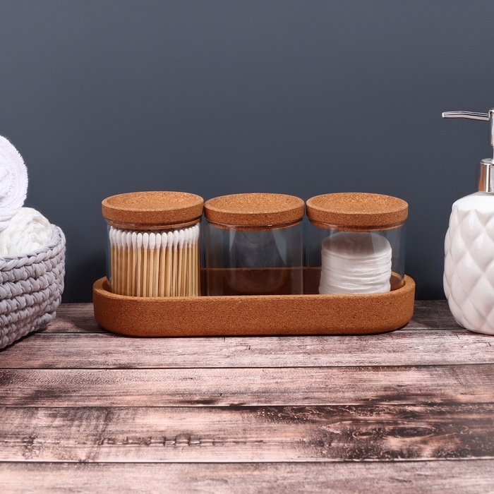 Набор органайзеров для ватных палочек и дисков, 26 × 11 × 9,5 см цвет прозрачный/коричневый Набор органайзеров для ватных палочек и дисков, 26 × 11 × 9,5 см цвет прозрачный/коричневый