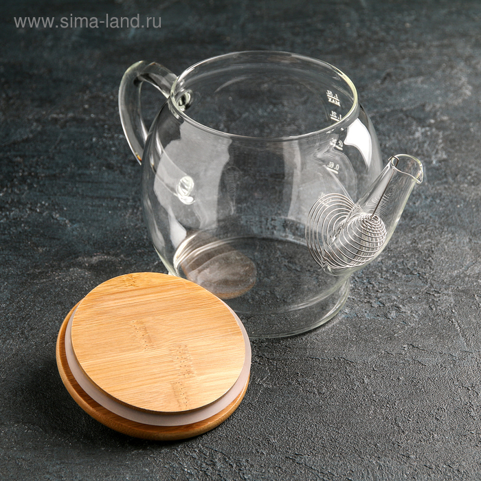 Чайник стеклянный заварочный с бамбуковой крышкой и металлическим фильтром &laquo;Эко. Бабл&raquo;, 1,5 л, 26,5&times;14&times;16,5 см