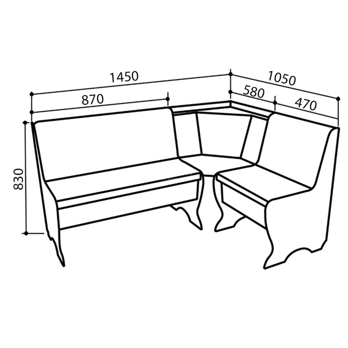 Кухонный уголок  КУ-19 Л, категория 1, 1460/1030х540х830, Венге/Коричневый