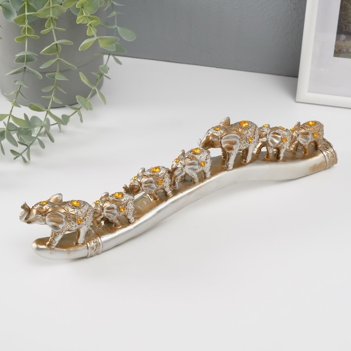 Сувенир полистоун стразы "Караван из семи слонов" 9х32,5х3,5 см