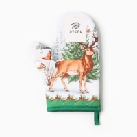 Новый год.Варежка-прихватка "Новогодний лес" 20х28см,саржа, 100% х/л, ватин 250г/м2