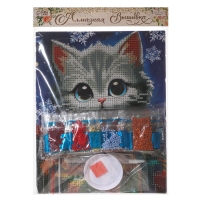 Алмазная мозаика с частичным заполнением на новый год &laquo;Котенок с подарками&raquo; 20 х 25 см