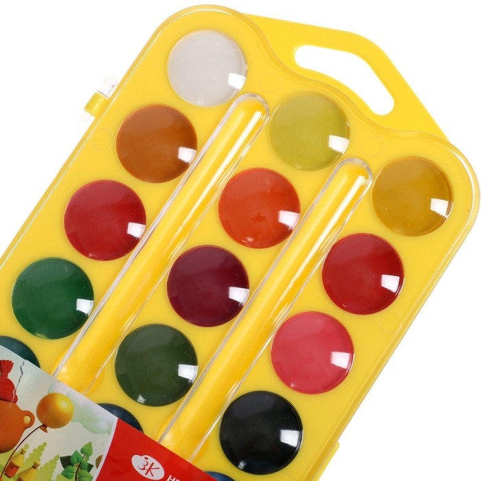 Акварель медовая 24 цвета, ЗХК Акварель медовая 24 цвета, ЗХК "Цветик", без кисти, жёлтый пластиковый футляр с петлей, 27421678