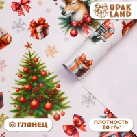 Новый год. Бумага упаковочная новогодняя "Снеговик в шапке", глянец, 1 лист, 80 г/м2 , 70 х 100 см