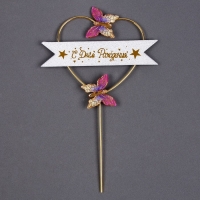 Топпер &laquo;С днём рождения&raquo;, бабочки в сердце, цвет фиолетовый градиент