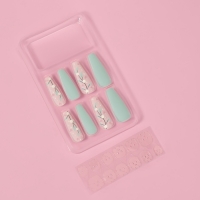 Накладные ногти «Свежесть», 12 шт, с клеевыми пластинами, форма балерина, цвет розовый/бирюзовый Накладные ногти «Свежесть», 12 шт, с клеевыми пластинами, форма балерина, цвет розовый/бирюзовый