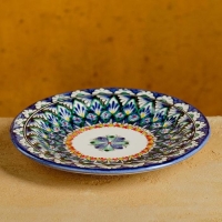 Тарелка Риштанская Керамика "Цветы", синяя, плоская, 17 см, микс