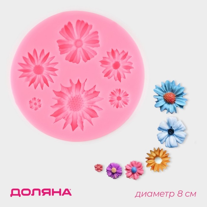 Молд Доляна «Цветы», силикон, d=7,5 см, цвет МИКС Молд Доляна «Цветы», силикон, d=7,5 см, цвет МИКС