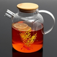 Чайник стеклянный заварочный с бамбуковой крышкой &laquo;Нежная мимоза&raquo;, 1700 мл