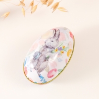 Шкатулка металл яйцо "Пасхальный зайка с букетом и шляпой" 7х6,5х11 см Шкатулка металл яйцо "Пасхальный зайка с букетом и шляпой" 7х6,5х11 см