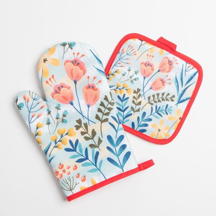 Кухонный набор Доляна &laquo;Тюльпаны&raquo;, прихватка 17*17 см, рукавица 26*16 см,100% п/э
