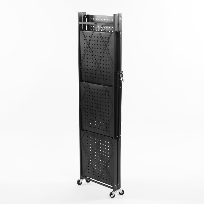 Стеллаж складной на колесах, 4 полки, 72&times;34&times;122см, цвет чёрный матовый