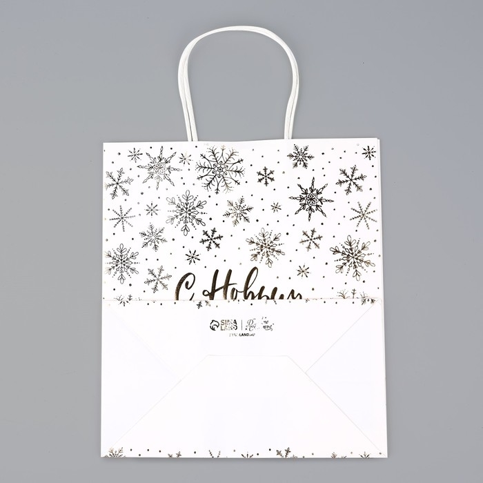 Пакет подарочный новогодний крафтовый &laquo;Снежинки&raquo;, 22 х 25 х 12 см , Новый год