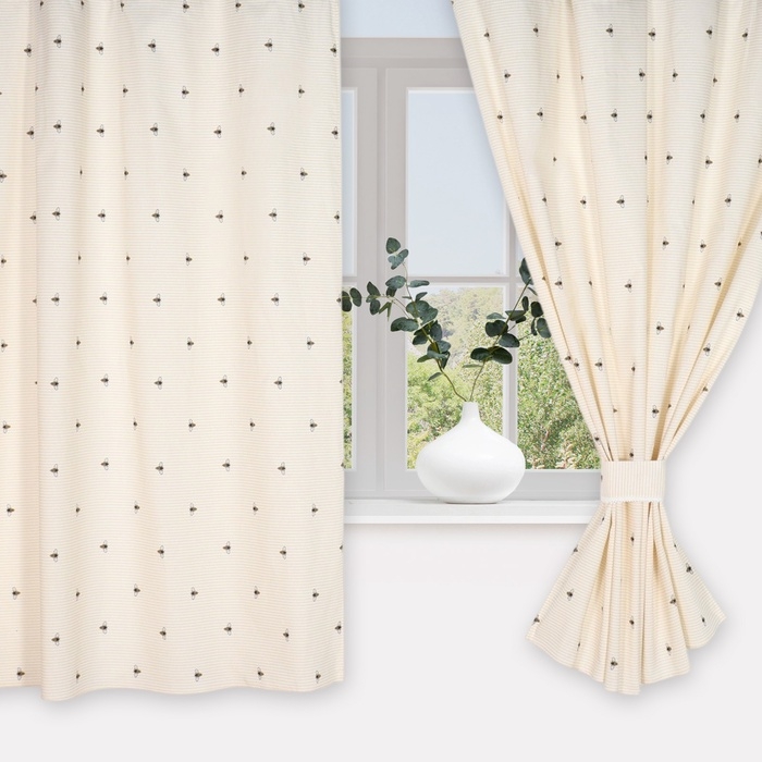 Комплект штор для кухни Доляна "Пчёлки", 150х180 см - 2 шт,  рогожка 164 г/м2, 100% хл