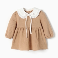 Платье с воротничком Крошка Я Муслин, 74-80, бежевый