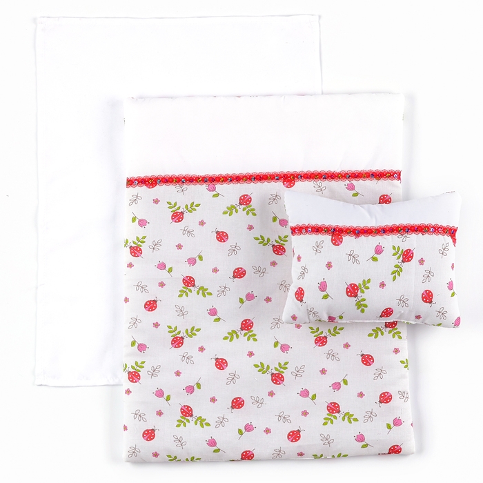 Кукольное постельное &laquo;Божьи коровки &laquo;: простынь, одеяло 46 &times; 36 см, подушка 23 &times; 17 см