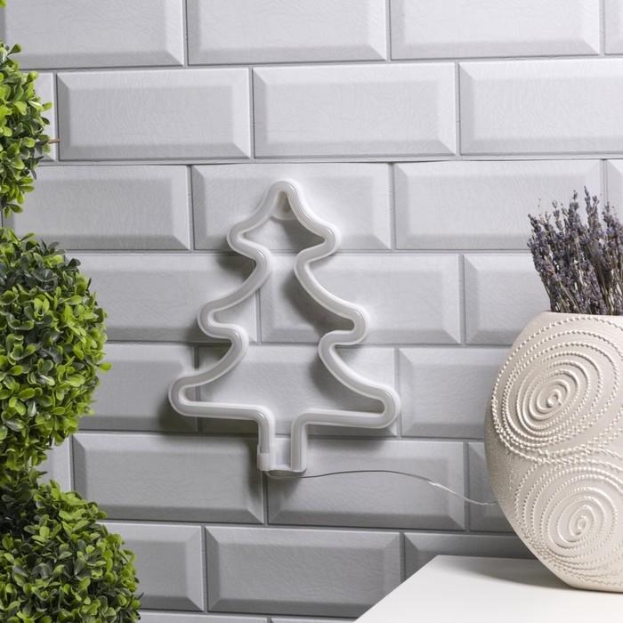 Неоновая вывеска &laquo;Ёлка&raquo; 20 &times; 25 см, батарейки ААх3 (не в комплекте), USB, свечение зелёное