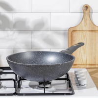 Сковорода-ВОК &laquo;Гранит&raquo;, d=28 см, съёмная ручка, антипригарное покрытие, цвет серый